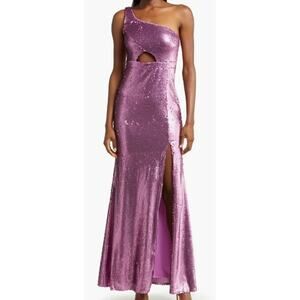 LULU'S  XS Pink Prom Perfect Cutout One-Shoulder Sequin Gown NEW B52 *flaw
